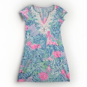 Lilly Pulitzer Dress Womens M Blue Pink Brewster Sink Or Swim Pima Cotton Resort